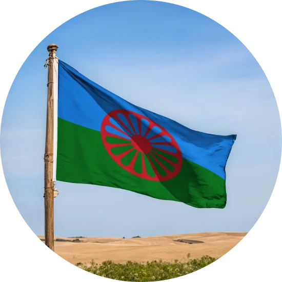 The international flag of the Romani people.
