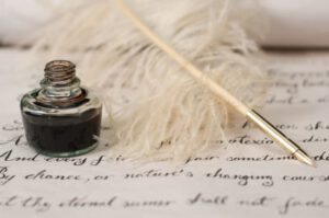Handwriting,ink and quill pen
