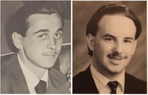 Adam's high school graduation picture, right, and a photo of his grandfather.